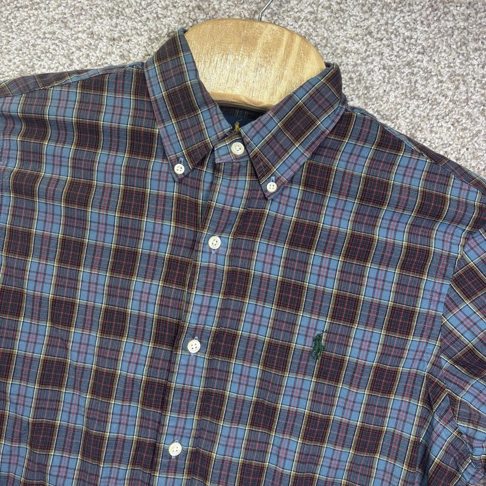 Ralph Lauren Shirt Mens Medium Blue Plaid Cotton Long Sleeve Button-Down Casual